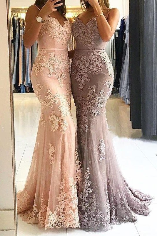 Trumpet/Mermaid Sweetheart Sleeveless Long/Floor-Length Tulle Prom Dresses With Appliqued