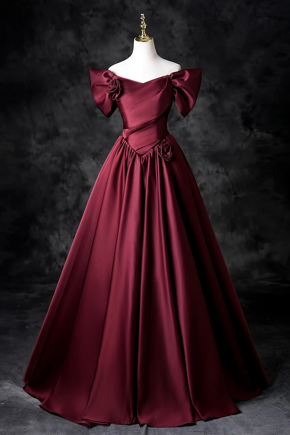 A-Line/Princess Satin Floor Length Formal Prom Dress, Off the Shoulder Prom Gown