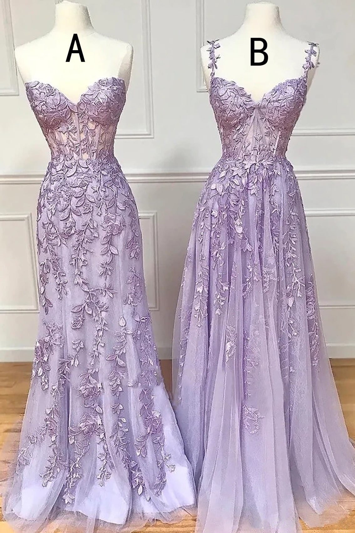 A-line Sweetheart Spaghetti Straps Sweep Train Lace Prom Dress With Beading