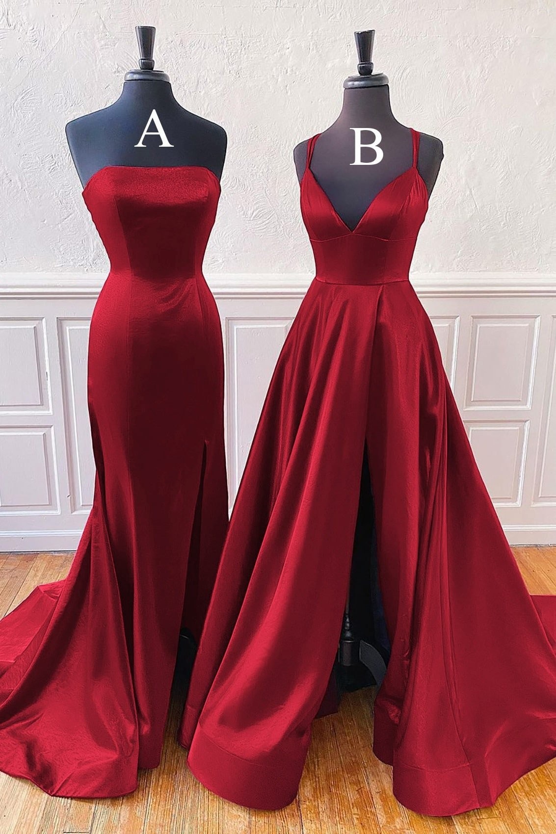 A-line Trumpet/Mermaid Sleeveless Sweep Train Satin Prom Dresses With Split