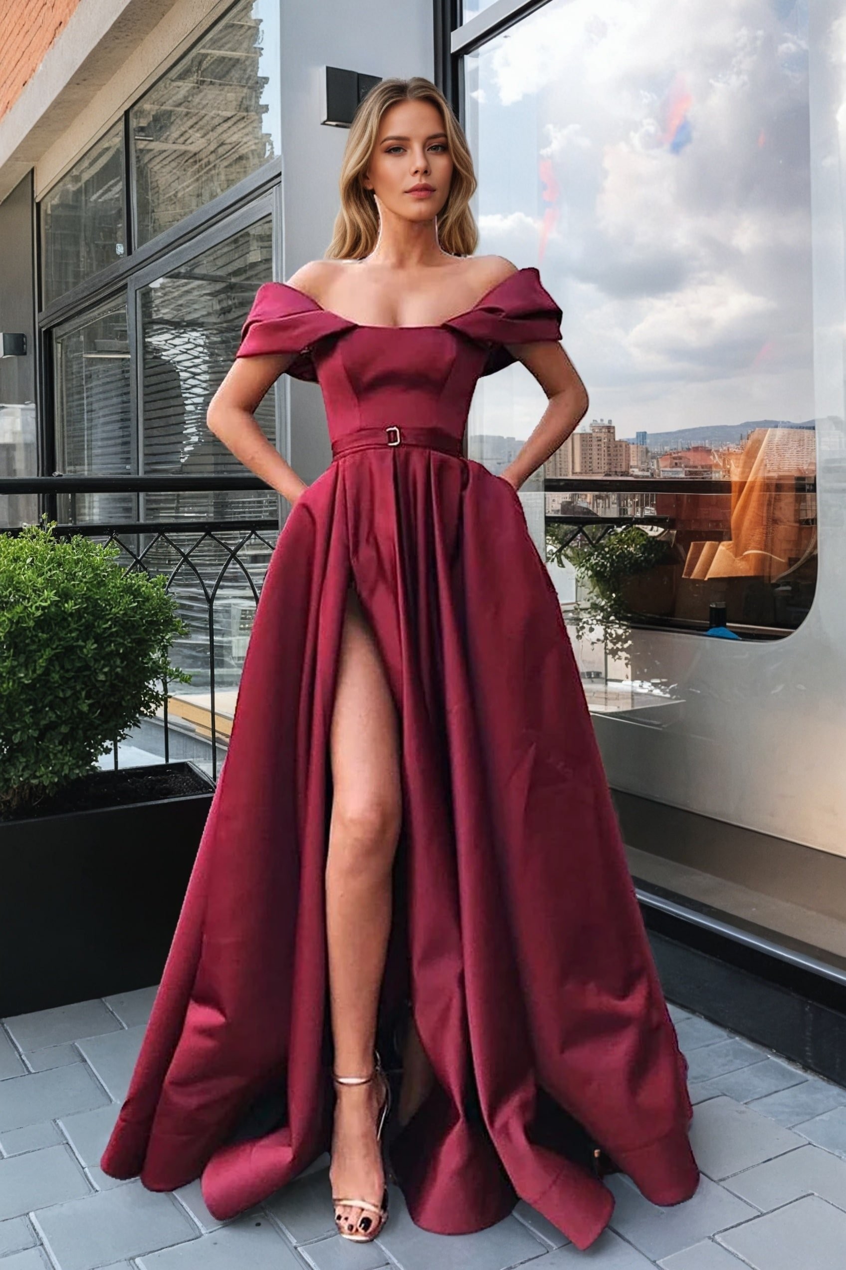 A-line Strapless Satin Long Prom Dresses Sleeveless Green Formal Evening Gowns With Pocket