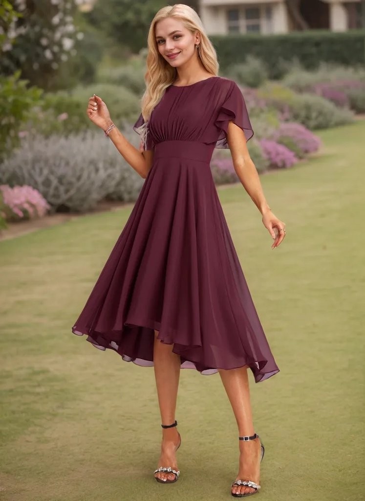 A-line Scoop Asymmetrical Chiffon Bridesmaid Dress With Ruffle