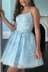 Short/Mini A-line Bateau Lace Tulle Homecoming Dress With Beading