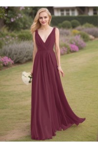 A-Line/Princess V-neck Sleeveless Ruched Floor-Length Chiffon Bridesmaid Dresses
