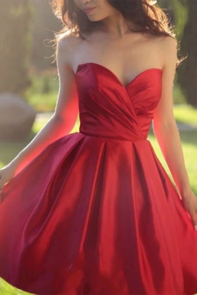 A-line Sweetheart Sleeveless Short/Mini Satin Homecoming Dress with Pleated