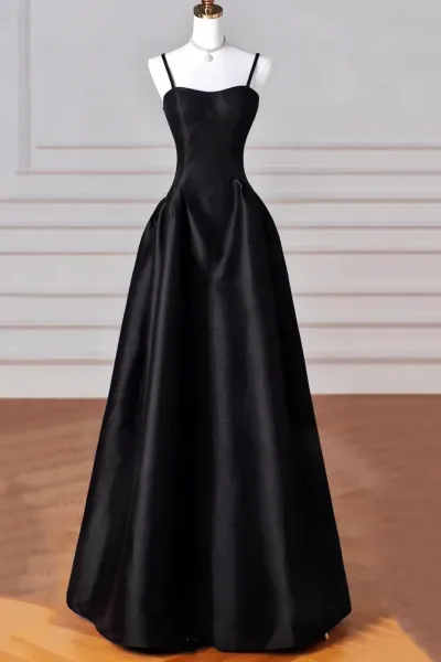 A-Line/Princess Halter Satin Sleeveless Long Prom Dress Black Prom Gown