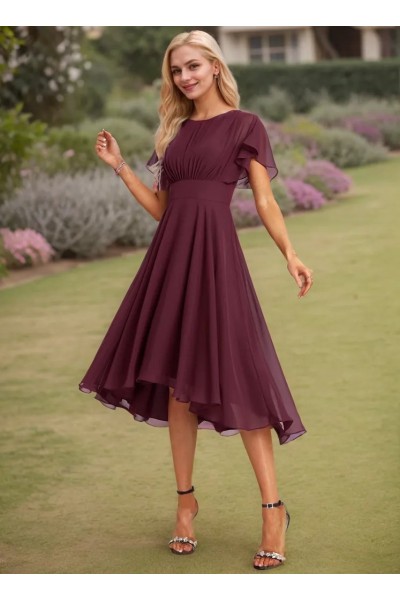 A-line Scoop Asymmetrical Chiffon Bridesmaid Dress With Ruffle
