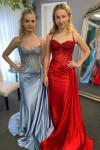 Prom Dress 2025 Green Silk Spaghetti Mermaid Strapless Long Formal Dress with Split