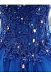 A-Line/Princess Tulle Off-the-Shoulder Sleeveless Applique Floor-Length Prom Dress