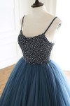 A-Line Tulle Halter Long Prom Dresses Halter Formal Evening Dresses with Beading