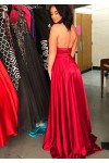 A-line/Princess Halter Sleeveless Sweep Train Charmeuse Prom Dresses With Split