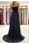 A-line Sweetheart Sweep Train Chiffon Prom Dresses With Lace Beading Split