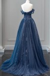 A-Line/Princess Tulle Long Prom Dress,Off the Shoulder Backless Evening Dress