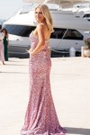 Sheath/Column Pink Velvet Sequins Sleeveless Split Prom Dresses Long Formal Ball Gown