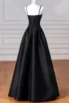 A-Line/Princess Halter Satin Sleeveless Long Prom Dress Black Prom Gown
