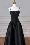 A-Line/Princess Halter Satin Sleeveless Long Prom Dress Black Prom Gown
