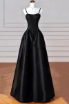 A-Line/Princess Halter Satin Sleeveless Long Prom Dress Black Prom Gown