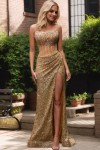 Prom Dress 2025 Gold Lace Sequins Mermaid Strapless Long Formal Dress