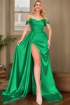Sheath/Column Silk Like Satin Ruched Off-the-Shoulder Sleeveless Sweep/Brush Train Dresses