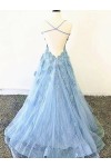 A-Line/Princess Tulle Applique Spaghetti Straps Sleeveless Sweep/Brush Train Prom Dresses