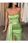 Trumpet/Mermaid Elastic Woven Satin Ruched Sweetheart Sleeveless Sweep/Brush Train Prom Dresses