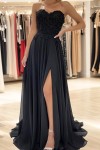 A-line Sweetheart Sweep Train Chiffon Prom Dresses With Lace Beading Split