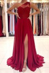 A-line One-Shoulder Sleeveless Chiffon Sweep Train Prom Dress With Appliqued Beading