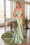 Sheath/Column Elastic Woven Satin Ruched Off-the-Shoulder Straps Sleeveless Sweep/Brush Train Prom Dresses