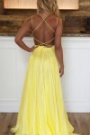 A-line Bateau Sleeveless Sweep Train Chiffon Prom Dresses With Sequins
