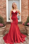Mermaid Spaghetti Straps Sleeveless Sweep/Brush Train With Ruched Stretch Crepe Prom Dresses