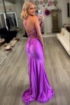 Sheath/Column Jersey Ruched V-neck Sleeveless Sweep/Brush Train Prom Dresses