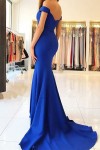 Elastic Satin Prom Dresses Trumpet/Mermaid Off-The-Shoulder Sweep Train With Pleated