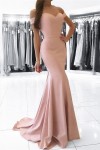 Elastic Satin Prom Dresses Trumpet/Mermaid Off-The-Shoulder Sweep Train With Pleated