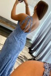 Sheath/Column One-Shoulder Sleeveless Sweep Train Tulle Prom Dresses with Appliqued Beading Split
