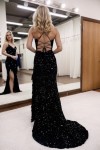 Sheath/Column Velvet Sequins Feathers/Fur V-neck Sleeveless Sweep/Brush Train Prom Dresses