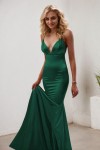 Trumpet/Mermaid V Neck Spaghetti Straps Long/Floor-Length Silk like Satin Prom Dress With Ruffles