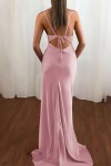 Trumpet/Mermaid V Neck Spaghetti Straps Long/Floor-Length Silk like Satin Prom Dress With Ruffles