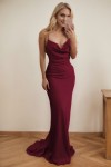 Trumpet/Mermaid V Neck Spaghetti Straps Long/Floor-Length Silk like Satin Prom Dress With Ruffles