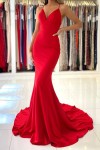 Trumpet/Mermaid V Neck Sweep Train Sleeveless Elastic Satin Prom Dress