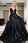 A-Line/Princess Floor-Length V-neck Sequin Sleeveless Sequins Prom Dresses