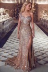 Trumpet/Mermaid Sleeveless One-Shoulder Sweep/Brush Train Beading Sequins Prom Dresses