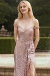 Sheath/Column Sequins Ruffles Off-the-Shoulder Sleeveless Sweep/Brush Train Prom Dresses