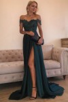 A-Line/Princess Off-the-Shoulder Sleeveless Sweep/Brush Train Lace Silk like Satin Prom Dresses