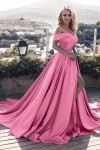 A-Line/Princess Sleeveless Off-the-Shoulder Ruffles Satin Court Train Prom Dresses