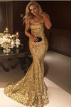 Trumpet/Mermaid Sleeveless Strapless Sweep/Brush Train Sequins Prom Dresses