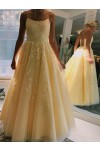 A-Line/Princess Tulle Applique Spaghetti Straps Sleeveless Floor-Length Prom Dresses