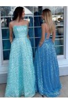 A-Line/Princess Sequins Spaghetti Straps Sleeveless Sweep/Brush Train Prom Dresses