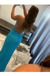 Trumpet/Mermaid Sequins Ruched V-neck Sleeveless Sweep/Brush Train Prom Dresses